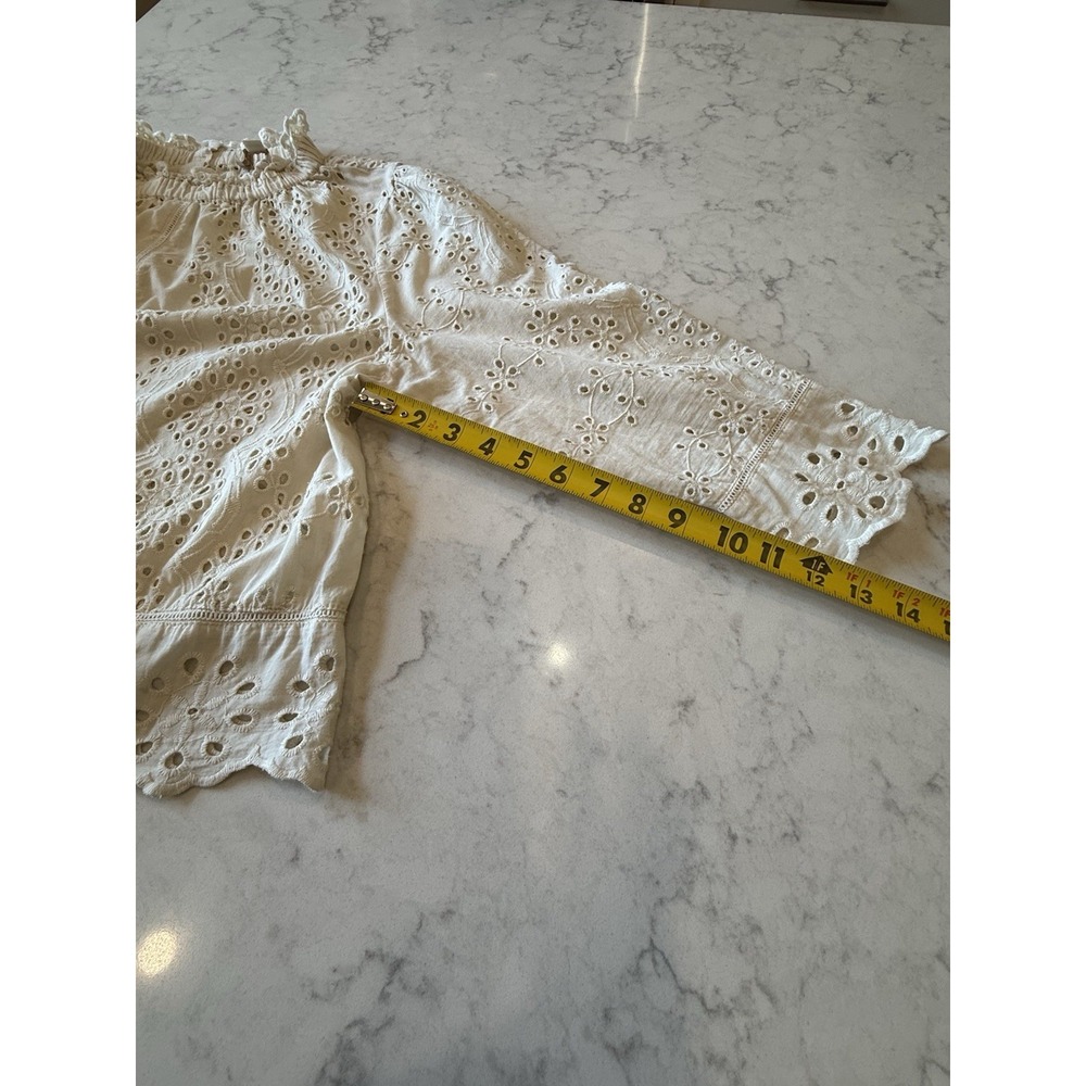 Jennifer & Grace Blouse • Cropped Embroidered Eyelet Long Sleeve Ivory • Medium - Picture 8 of 10